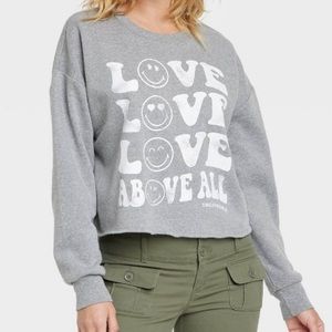 Women's SmileyWorld Love Above All Graphic Sweatshirt Gray  [S] [M] [L]   NWT